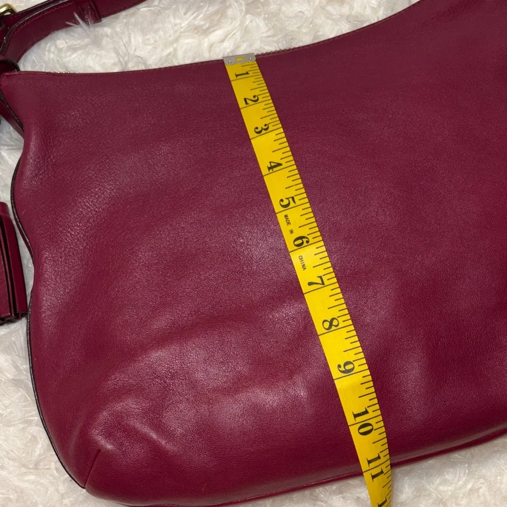 Coach Dark Red Leather Shoulder Bag with Tassels - Picture 6 of 10